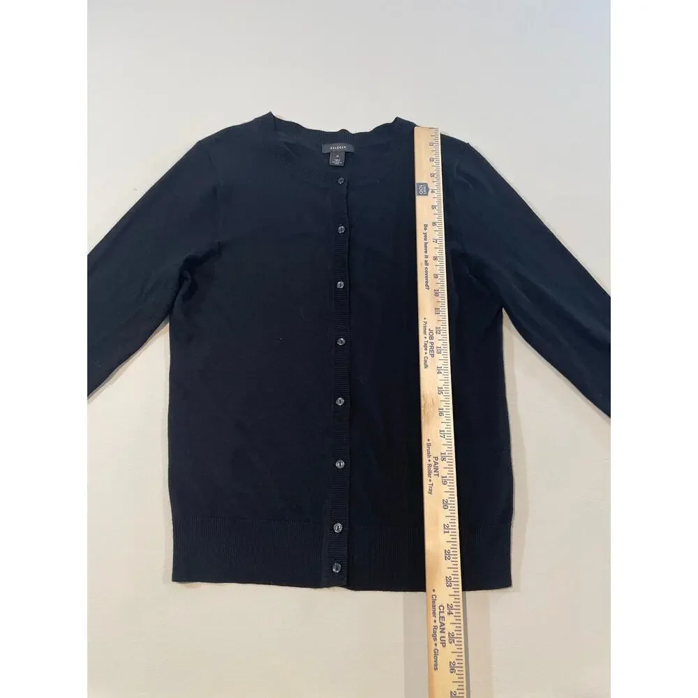 Halogen Black Knit Cardigan Size M Crew Neck Button Front Lightweight